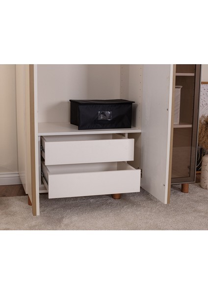 İtra 3 Kapaklı Gardırop – Krem Gövde, Krem Lake, Camlı Kapak indirimleri