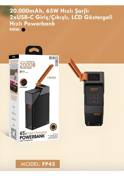 20000MAH 65W Hızlı Şarjlı Dijital Göstergeli Powerbank – 2x Type-C Girişli Taşınabilir Şarj Cihazı indirimleri