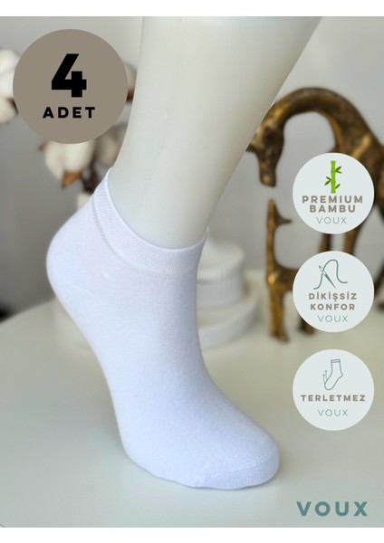 Bambu Dikişsiz Beyaz Erkek Sneaker Çorap 4 'lü
