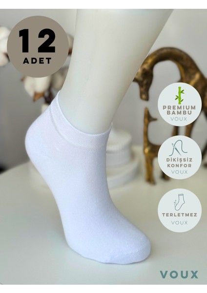 Bambu Dikişsiz Beyaz Kadın Sneaker Çorap 12 'li