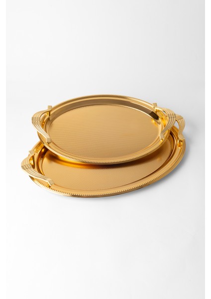 Metal Gold & Gümüş 2’li Oval Tepsi Seti – Zarif Desenli Servis ve Sunum Tepsisi, Kararmaz, Solmaz fiyatları