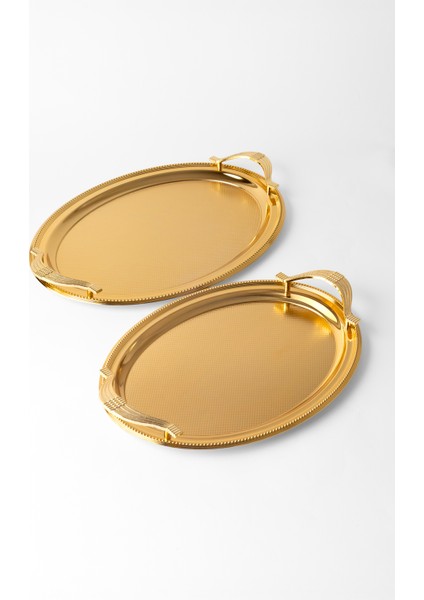 Metal Gold & Gümüş 2’li Oval Tepsi Seti – Zarif Desenli Servis ve Sunum Tepsisi, Kararmaz, Solmaz indirimleri
