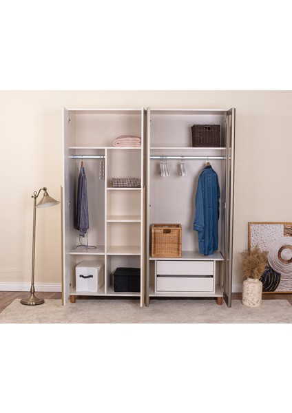 İtra 4 Kapaklı Gardırop – Krem Gövde, Krem Lake Camlı Kapak fiyatları