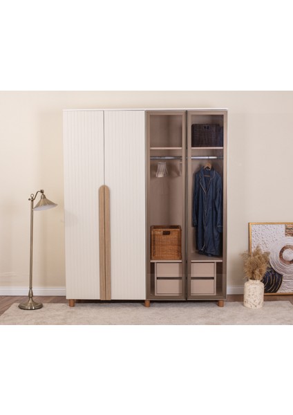 İtra 4 Kapaklı Gardırop – Krem Gövde, Krem Lake Camlı Kapak modelleri