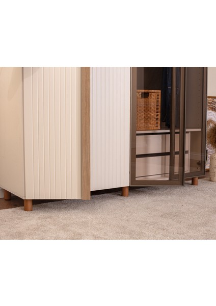 İtra 4 Kapaklı Gardırop – Krem Gövde, Krem Lake Camlı Kapak