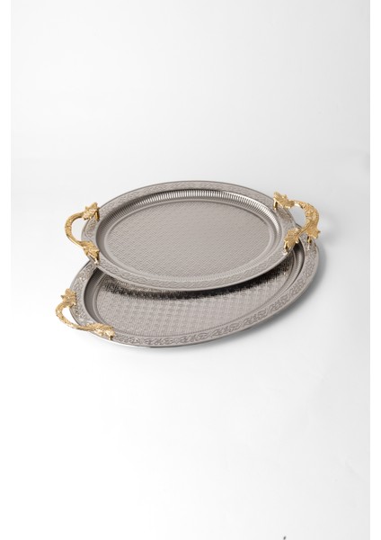 Metal Gold & Gümüş 2’li Oval Tepsi Seti – Zarif Desenli Servis ve Sunum Tepsisi, Kararmaz, Solmaz fiyatları