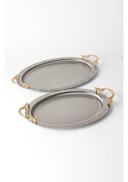 Metal Gold & Gümüş 2’li Oval Tepsi Seti – Zarif Desenli Servis ve Sunum Tepsisi, Kararmaz, Solmaz indirimleri