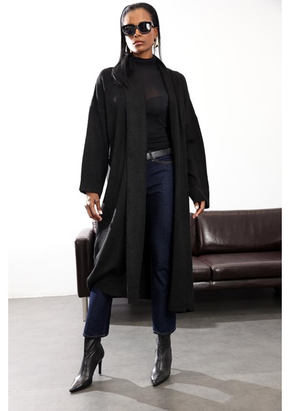 Siyah Şal Yaka Maxi Boy Hırka 2310006