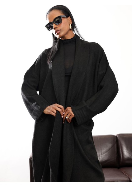 Siyah Şal Yaka Maxi Boy Hırka 2310006 fırsatları