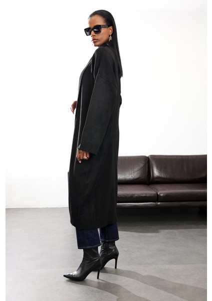 Siyah Şal Yaka Maxi Boy Hırka 2310006 indirimleri