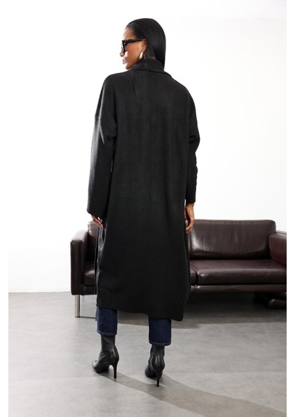 Siyah Şal Yaka Maxi Boy Hırka 2310006
