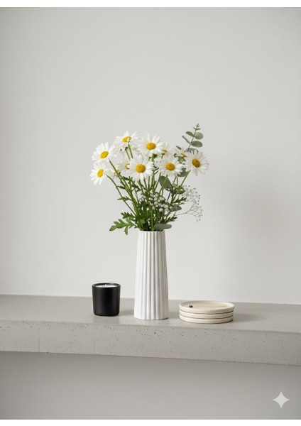 Dekoratif Vazo Bohem Tarz Büyük Boy Zarif Çizgili Iskandinav Vazo / Ev Ofis 19 cm