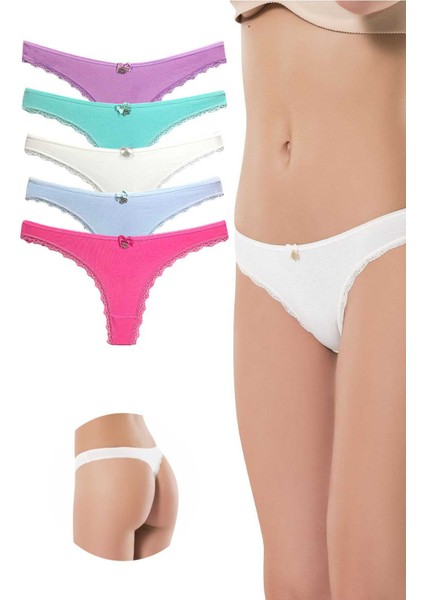 5 Adet Pamuklu Kadın Klasik Dantelli String Tanga