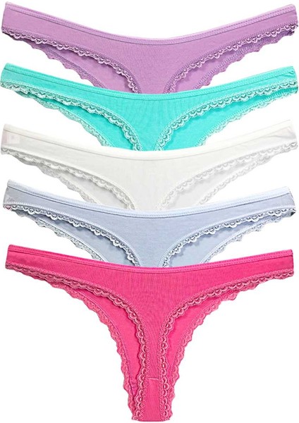 5 Adet Pamuklu Kadın Klasik Dantelli String Tanga modelleri