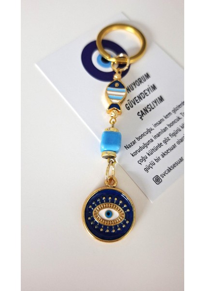 Öğretmenler Günü Hediyelik 10'lu Şans Balık Nazar Boncuklu Anahtarlık 10,5 cm