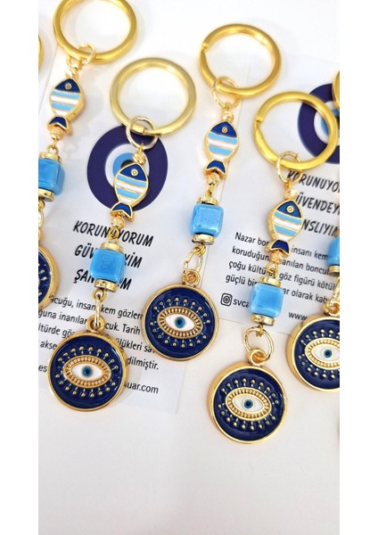 Öğretmenler Günü Hediyelik 10'lu Şans Balık Nazar Boncuklu Anahtarlık 10,5 cm