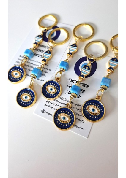 Öğretmenler Günü Hediyelik 10'lu Şans Balık Nazar Boncuklu Anahtarlık 10,5 cm