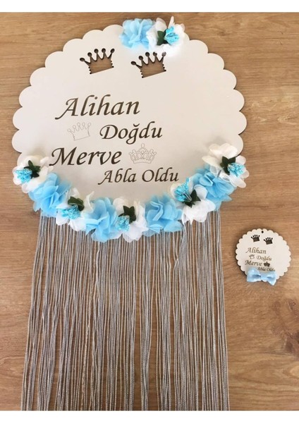 Hoşgeldin Bebeğim Özel Tasarım Kapı Süsü ve 10 Adet Hatıra Magneti Mavi