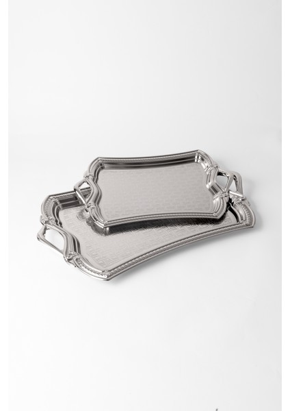 Metal Gümüş & Gold 2’li Tepsi Seti – Işlemeli Altın Kulplu Servis ve Sunum Tepsisi, Kararmaz, Solmaz fiyatları