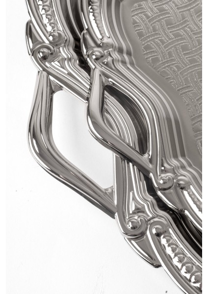 Metal Gümüş & Gold 2’li Tepsi Seti – Işlemeli Altın Kulplu Servis ve Sunum Tepsisi, Kararmaz, Solmaz modelleri