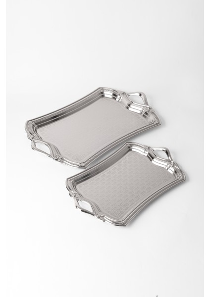 Metal Gümüş & Gold 2’li Tepsi Seti – Işlemeli Altın Kulplu Servis ve Sunum Tepsisi, Kararmaz, Solmaz indirimleri