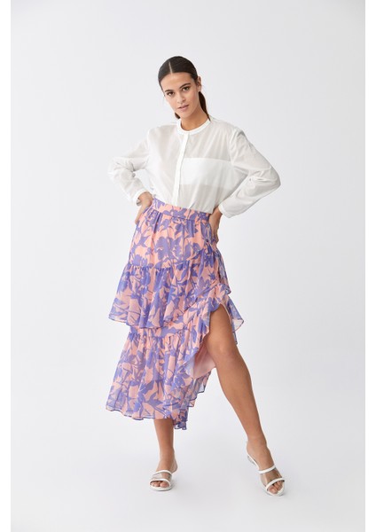 Yırtmaç Detaylı Desenli Uzun Etek Standart Renk Y2015090_089