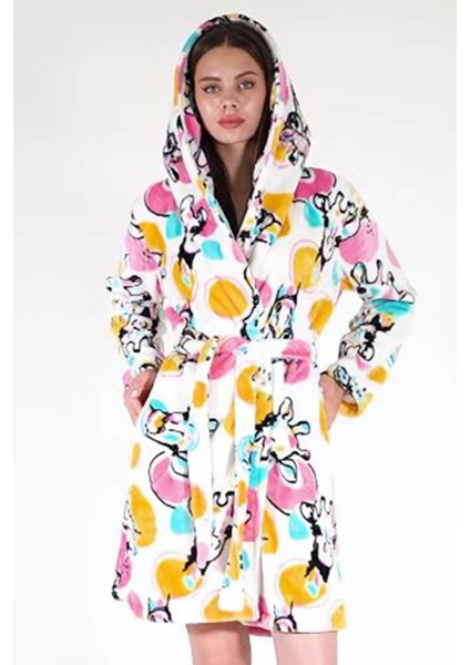 Kadın Pembe Renk Kapüşonlu Welsoft Kuşaklı Uzun Kollu Sabahlık C4T8N0303