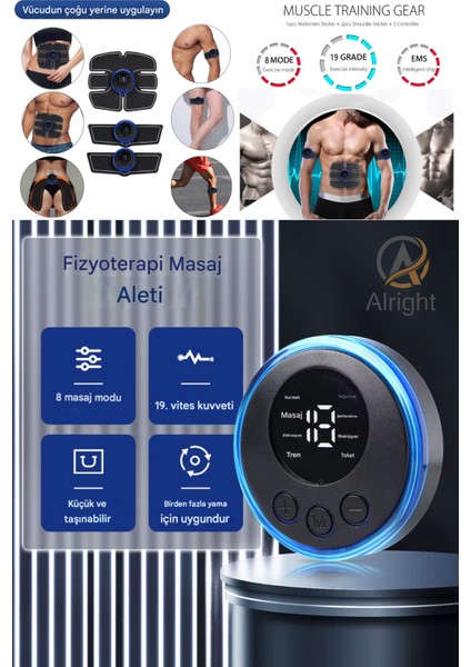 Yeni Nesil 8 Modlu Karın Kol Bacak ve Tüm Vücut Kas Geliştirme Cihazı Dijital Ekranlı Profesyonel Ems Aleti