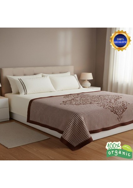 %100 Organic Pamuk Jakarlı - Estetik Zarif Nakış Işlemeli Terra Serisi Pike Takım(3renk Seçenneği)