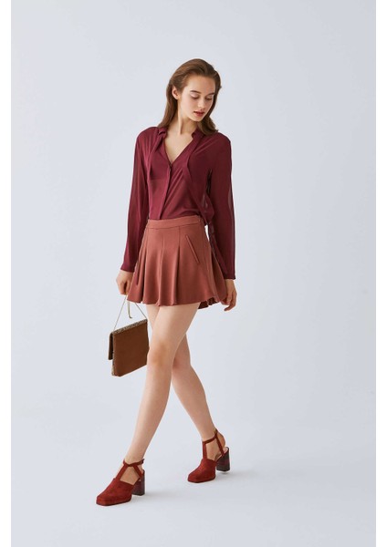 Piliseli Etekli Şort Kahve K2012605_005 fiyatları