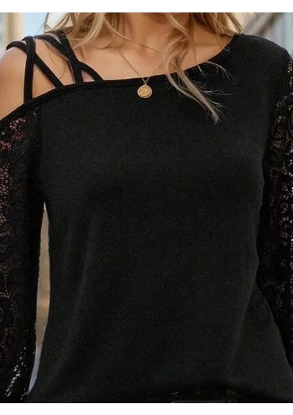 Kadın Uzun Kollu Tek Omuzu Çapraz Şerit Detaylı Viskon Iki Iplik Bluz fiyatları