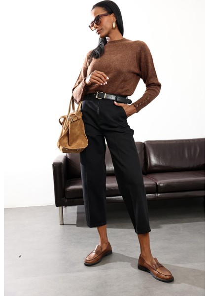 Siyah Yüksek Bel Baggy Jean RM3004