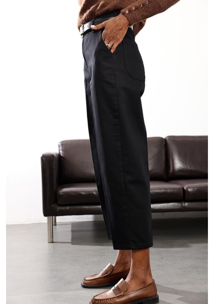 Siyah Yüksek Bel Baggy Jean RM3004 fırsatları