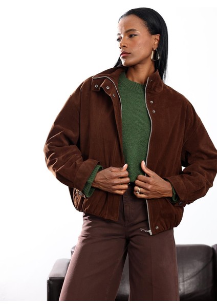 Kahverengi Süet Bomber Ceket 0598