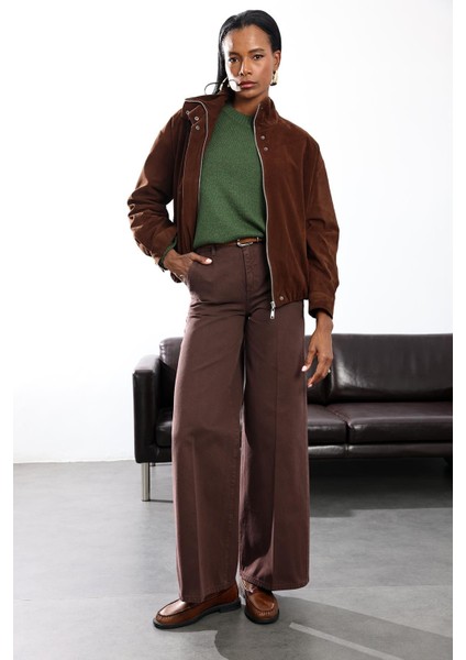 Kahverengi Süet Bomber Ceket 0598 fiyatları