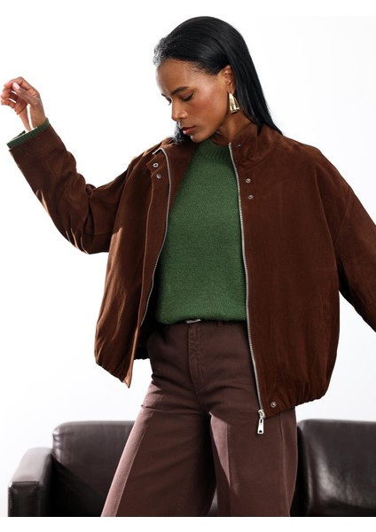 Kahverengi Süet Bomber Ceket 0598 modelleri