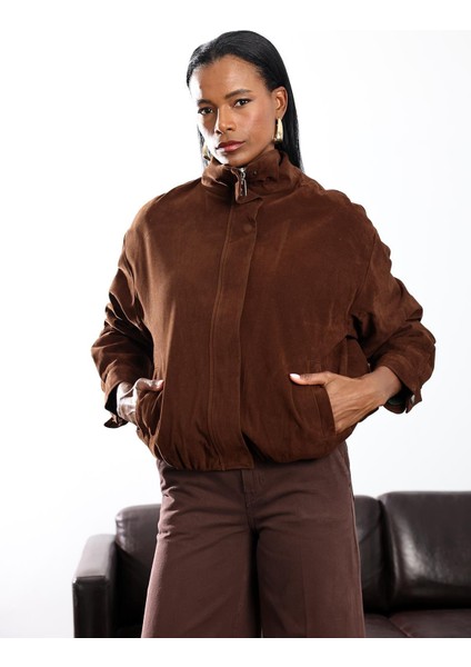 Kahverengi Süet Bomber Ceket 0598 fırsatları