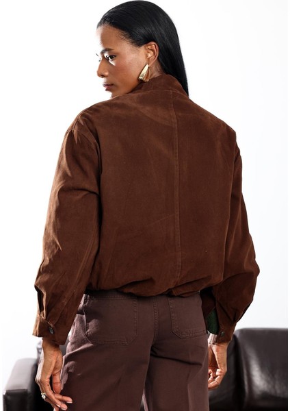 Kahverengi Süet Bomber Ceket 0598