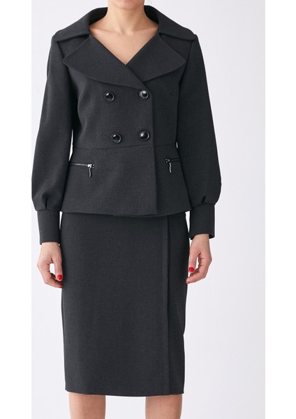 Fermuar Detaylı Ceket Füme K1916023_040