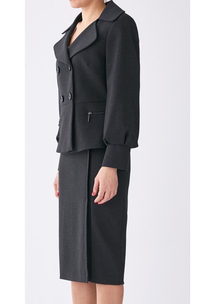 Fermuar Detaylı Ceket Füme K1916023_040 modelleri