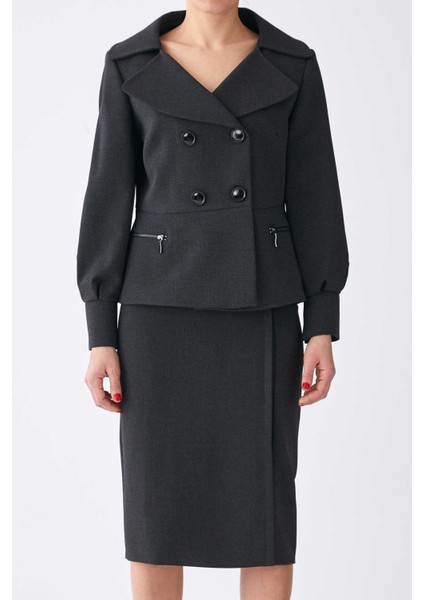 Fermuar Detaylı Ceket Füme K1916023_040 fırsatları