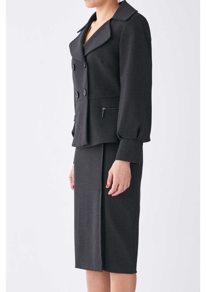 Fermuar Detaylı Ceket Füme K1916023_040