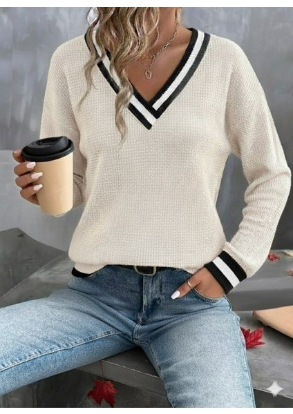 Kadın Uzun Kollu V Yakalı Waffle Bluz modelleri