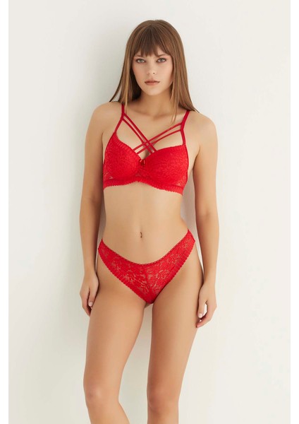 Kırmızı Destekli Çift Çapraz Dantelli Sütyen Takımı 4307 fiyatları