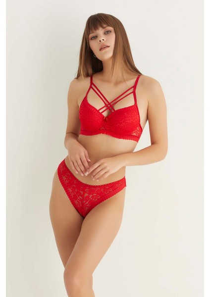 Kırmızı Destekli Çift Çapraz Dantelli Sütyen Takımı 4307 modelleri