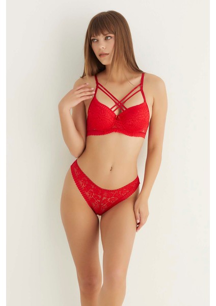Kırmızı Destekli Çift Çapraz Dantelli Sütyen Takımı 4307 fırsatları