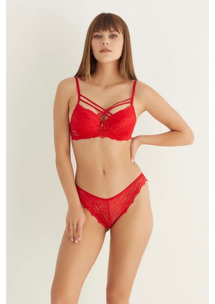 Kırmızı Destekli Çift Çapraz Dantelli Sütyen Takımı 4307 indirimleri