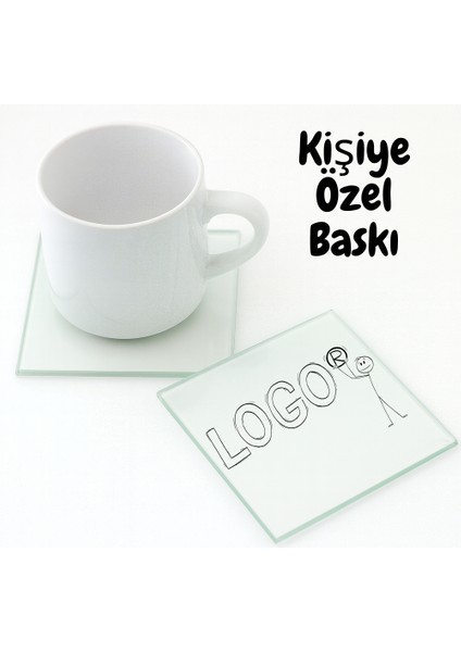 Kişiye Özel Baskılı 6'lı Set Cam Bardak Altlığı, Isıya Dayanaklı / Ahşap Stand Hediye / Hediyelik modelleri