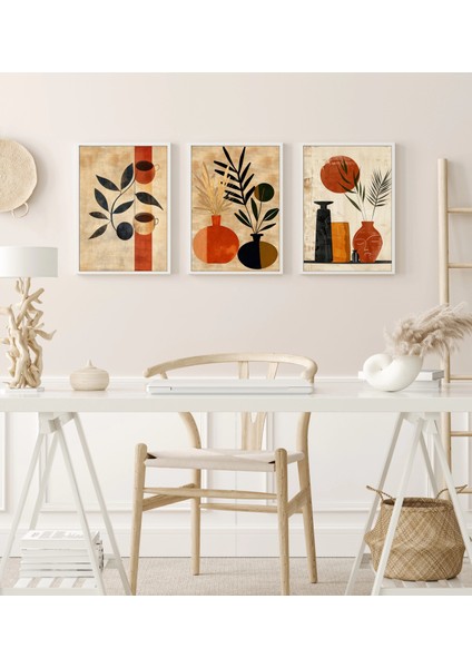 3 Parça Çerçeveli Vazolar Boho Ahşap Tablo Seti, Ev Dekoru Bestablo fiyatları