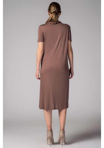 Kısa Kollu Midi Boy Elbise Kahve Y1441008_005 fiyatları